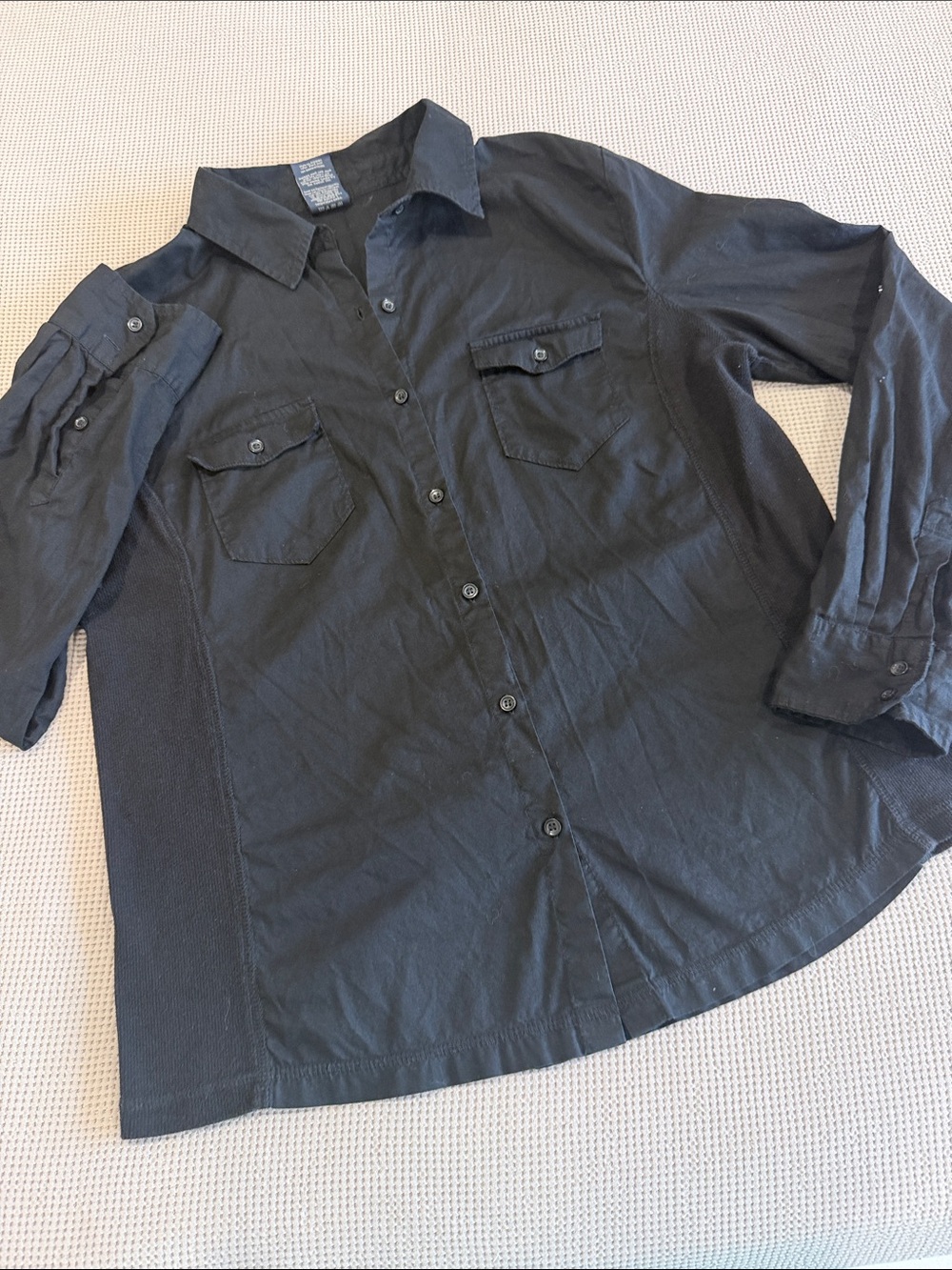 Faded Glory Black Button-Up Shirt with Chest Pockets